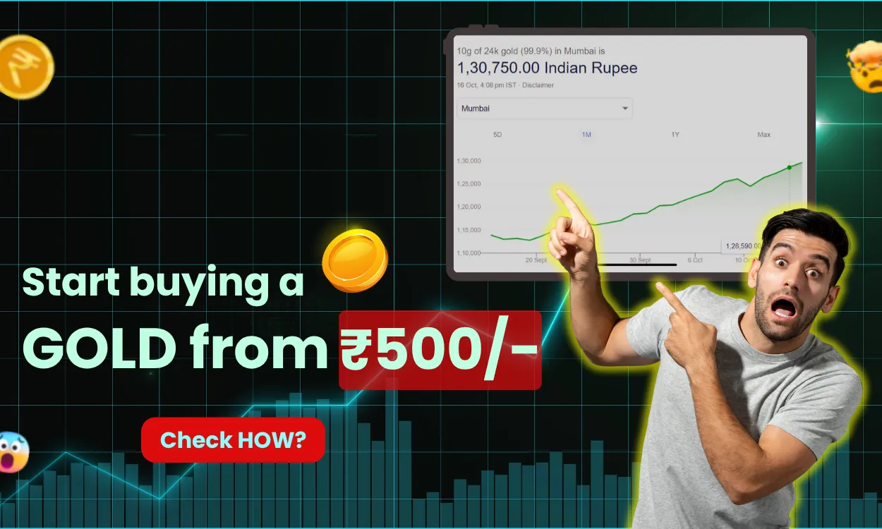 invest in gold this Dhanteras 2025 — gold coins, diya, ETF mobile app concept